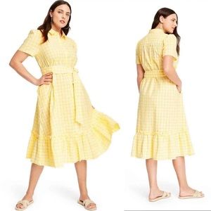 Lisa Marie Fernandez x Target Belted Midi Shirt Dress Yellow Gingham Puff Sleeve
